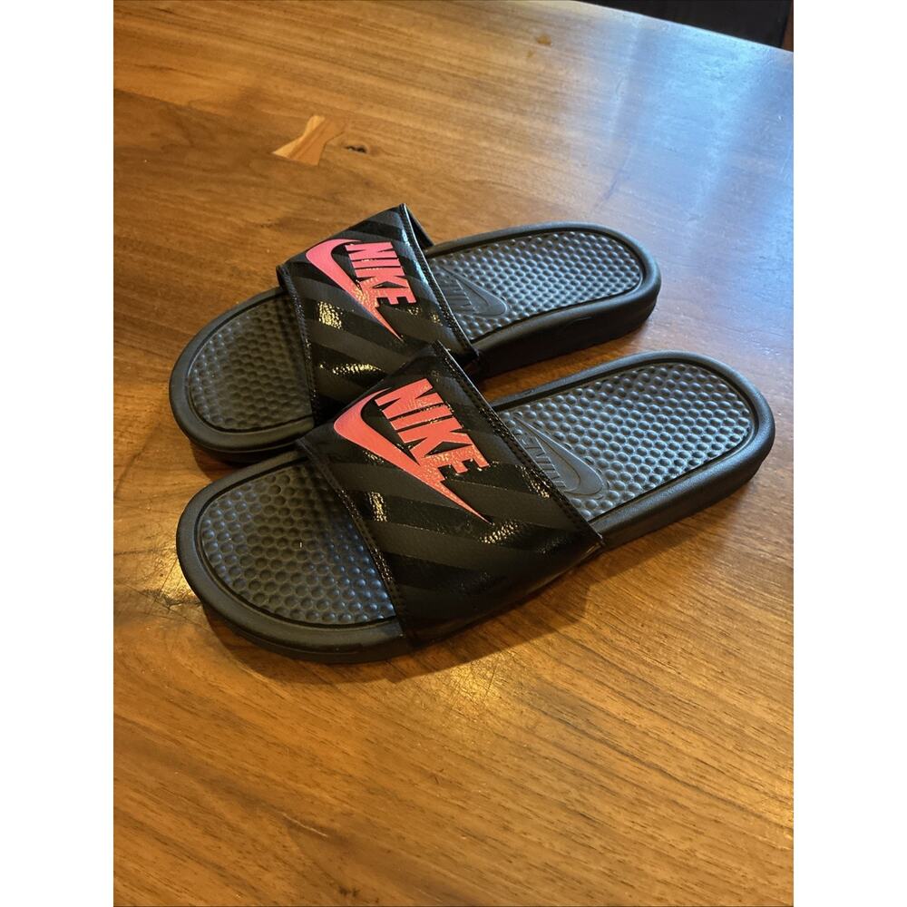 Nike Benassi JDI Slide Sandals Black Pink Women’s Size 10 Comfort Slip-On 343881
